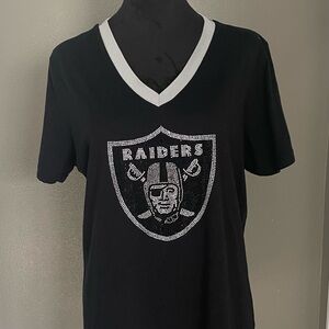 Women's Raiders Black V-Neck Short Sleeve Tee